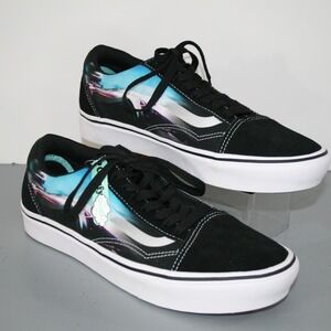 Vans Old Skool Mens Size 8 Black Blue Speed Racing Graphic Skate Shoes Sneakers